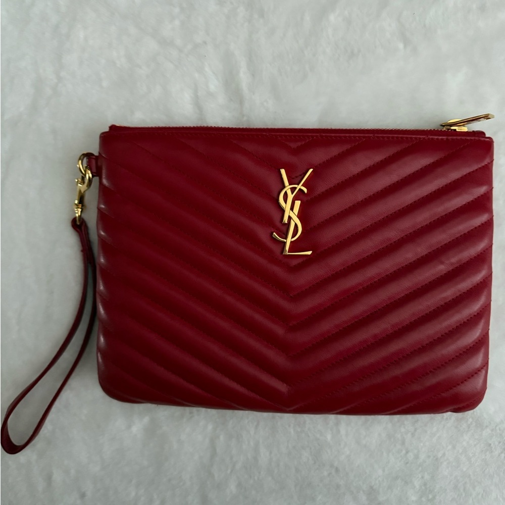 Yves Saint Laurent Burgundy Quilted Wristlet